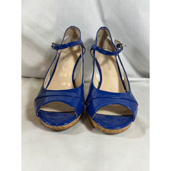 Franco Sarto Sulu Blue Patent Peep Toe Cork Heels Ankle Strap Shoes Women 8 - Picture 5 of 12